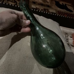Antique Teal Hand Blown Torpedo Style Wine Bottle Round Bottom