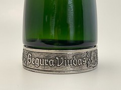 Vintage Segura Viudas Empty Green Empty Wine Bottle Pewter Vines Grapes & Base.