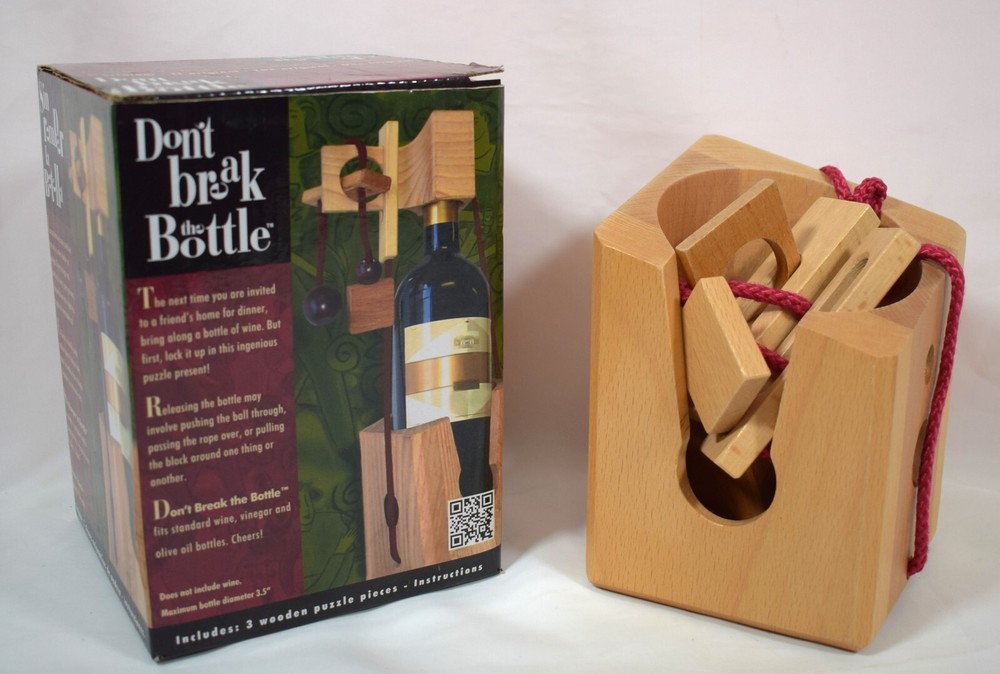 Dont Break The Bottle Ingenious Wooden Puzzle To Lock Up A Gift Wine Bottle NIB