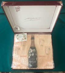 1988 Perrier Jouet Box Gift Set W/ Empty Bottle + Cork, 4 Flutes, Handcrafted