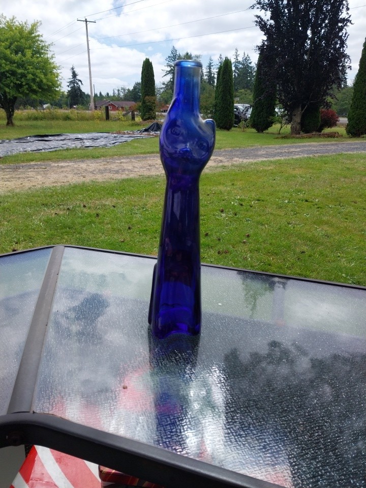 Cobalt Blue Cat Bottle Mosel-Saar-Ruwer Riesling Wine bottle 13&Prime; tall