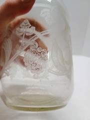 Vtg 1988 Norman Kosarin Wine Decanter Etched Doves Grapes Vines Birds Glass
