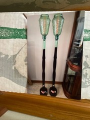 Rare Vintage Italian Green Glass Tall Chianti Wine Bottle Decanter w Lantern NOS