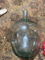 Huge Vtg Demijohn Jug Green Glass Italian Wine Bottle Mid Century MCM Carboy 20”