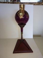 Vintage Hand Blown Purple Wine Dispenser W Stand Very Unusual Hand Painted Glass