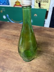 Vintage Green Glass Wine Bottle 11 “Art Glass With Embossed Grapes