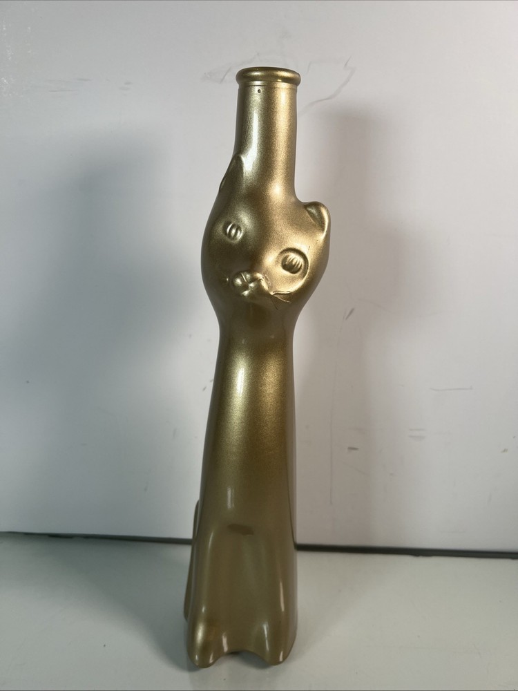Rheinhessen Riesling Gold Happy Cat Figural Glass Wine Bottle EMPTY