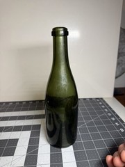 Vintage Early 1900&rsquo;s Hand Blown Green Wine Bottle with Deep Punt 9 Inches Tall