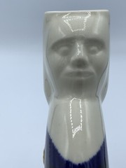 Pottery Face Wine Decanter Jug Circle Round Carafe Glazed Dipped Blue White