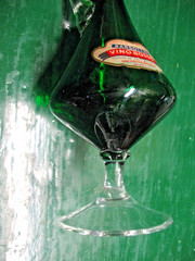 BARSOTTINI VINO ROSSO PITCHER DECANTER BOTTLE GREEN GLASS w/ LABELS EMPTY