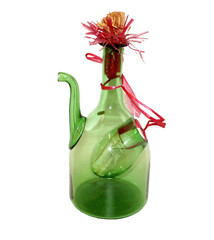 Princess House Green Glass Wine Bottle Ice Chamber Cooler Straw Stoppers Italy