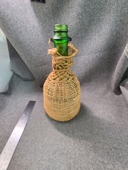 Vintage Dark Green Glass Jute Wrapped Wine Bottle Empty