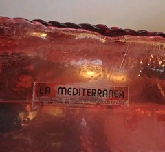VTG! 1960&rsquo;s Crimson Red Glass »Wine Bottle In A Basket » Figure; « La Mediterranea »