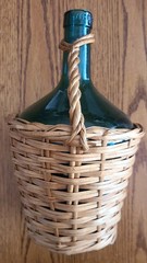 Vintage VIRESA Wicker Wrapped Demijohn Green Glass Wine Bottle 11 Inches Tall