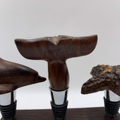 Hand Carved Wine Bottle Stopper SET Of 4 Dolphin Starfish Whale Tail Handcrafted
