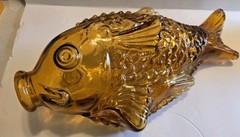 Lg Vintage Amber Glass Italian Fish Wine Decanter Bottle 15&Prime;