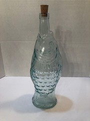 Vintage Wine Olive Oil Fish Shaped Bottle Bluish Green Clear Glass 13.5&Prime;x4&Prime;x3&Prime;