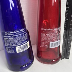 Vtg Riesling Wine Collectible Pair Of Cat Bottles , Cobalt Blue & Red 05-06
