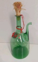 Vintage MCM Italian Hand Blown Green Wine Decanter w/ice Chamber Stopper 13&Prime; EUC