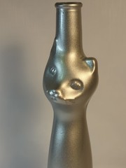 Happy Cat Vase Silver 2015 Mosel Riesling Germany Empty Wine Bottle