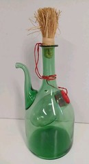 Vintage MCM Italian Hand Blown Green Wine Decanter w/ice Chamber Stopper 13&Prime; EUC
