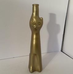 Metallic Gold Happy Cat Mosel Reisling Rheinhessen Germany Wine Bottle 13” Tall
