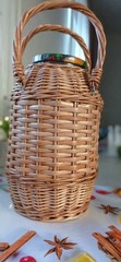 Wicker Demijohn Bottle Glass 101 fl oz, Picnic Wine, Juice Bottle Decorative