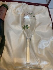Perrier Jouet Champagne 1985 Empty Bottle Box Set w/2 Hand Painted Glass Flutes