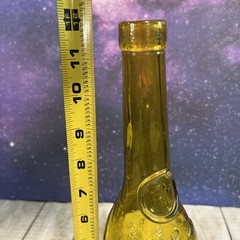 VTG Cobalt Biege European Wine Bottle With Embossed Grapes And Leaves 12.3”