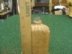 Old Wicker Wrapped Flat Bottle Vintage 6&Prime; No Cork Rustic Antique Whiskey Flask