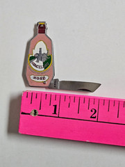 VINTAGE MINI CLOISONNE FIGURAL KNIFE Portugal CONCELLOS Rose WINE BOTTLE w/case