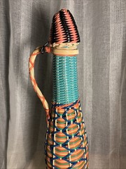 VTG Glass Liqueur Woven Scoubidou Demijohn Viresa Spain Wicker Bottle Boho 1960s