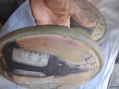 A Pair Of Vtg. Oval Convex Wine Bottle Grapes Wine Glass LG. 15&Prime;X10.5&Prime; Wood.