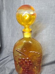Vintage Amberina Glass Embossed Decanter Bottle Grape Design round Bubble top 14