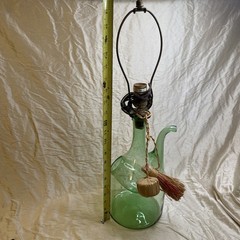 Vintage Italian Hand Blown Green Glass Wine Decanter Jug Bottle 13”tall, LAMP!
