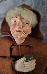 Vtg Folk Art Handmade Monk Doll Bottle Cover Wine Liquor 15&Prime; x 8&Prime; Humorous Decor