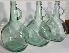 Lot of 3 Vintage Light Green Glass Jugs Half Gallon Wine Demijohn Handle 11.5&Prime;