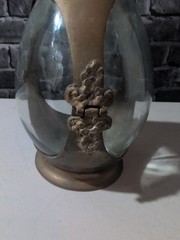 Vintage India Brass Italia Glass Bottle Wine Rum Liquor Decanter Bar Decor O7