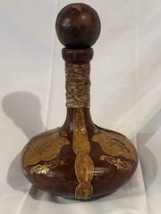 VTG Italian Leather Wrapped Decorative Wine Bottle w/ Wood Stopper RARE Italy