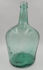 Antique 1860 Green 12&Prime; Wine Jug Valencia Glass Bottle Carbon Demijohn