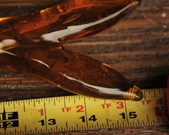 Vintage Haas Bros California Glass Fish Decanter Bottle Amber w/ Green Eyes 15&Prime;
