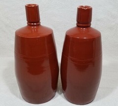 GERMANY STONEWARE EMPTY WINE BEER BOTTLE DECANTER GLAZE BROWN LOT OF 2 VTG RETRO