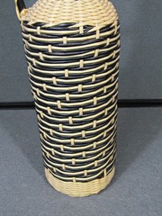 Vintage 70s Plastic Tube Weave Black & White Glass Bottle