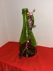 Vintage Green Glass Wine Bottle-12” Tall-1.5 Liter- Berries On Handle Chipping