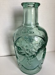 Canada Green Glass Embossed Fruit Grape Apple Cherry Pear Decanter Wine Bottle