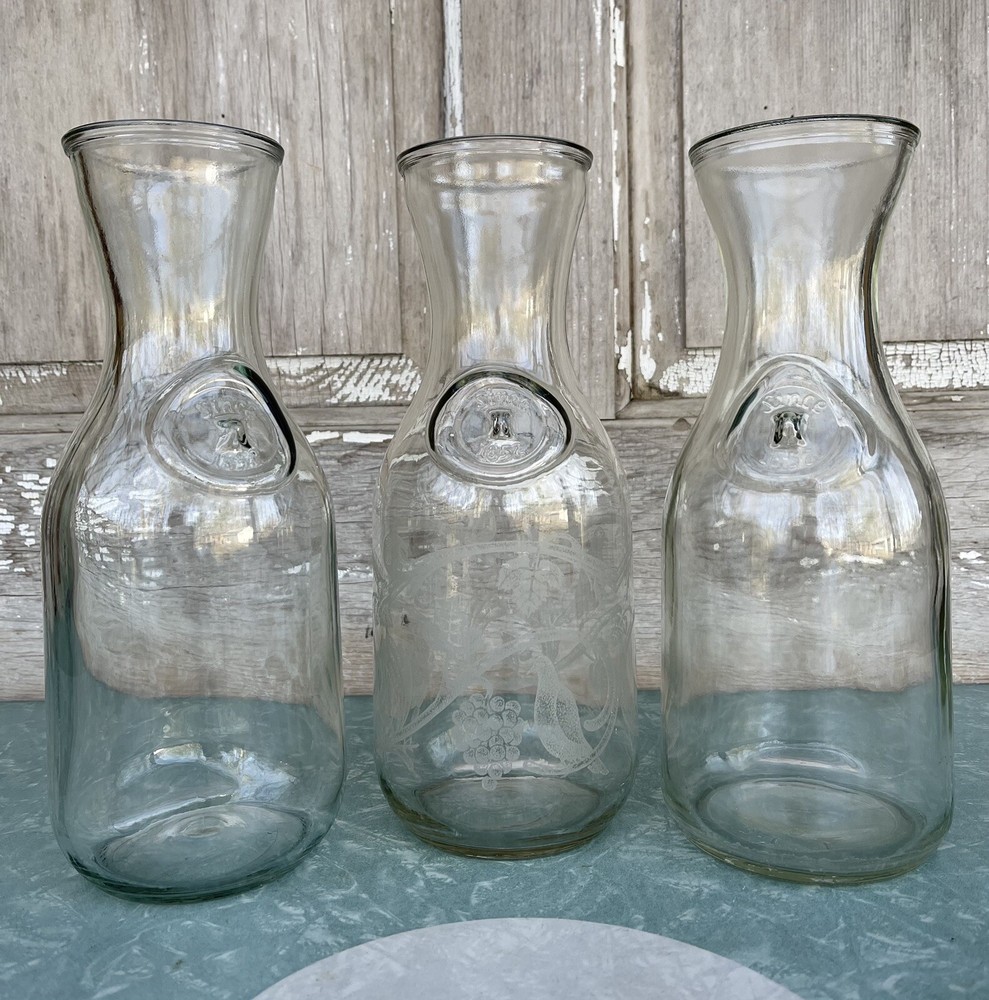 (3) Paul Masson Since 1852 Clear Glass Milk Bottle Wine Carafe Farmhouse Vase