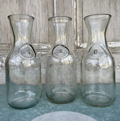 (3) Paul Masson Since 1852 Clear Glass Milk Bottle Wine Carafe Farmhouse Vase