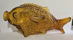 Lg Vintage Amber Glass Italian Fish Wine Decanter Bottle 15&Prime;