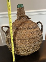 Demijohn Green Bottle Vintage Made In Barcelona Mark VBSA Wrapped In Wicker