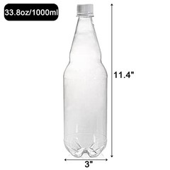 10 Pcs 33 oz Plastic Soda Bottles with Caps, 1L Disposable Long Neck Wine